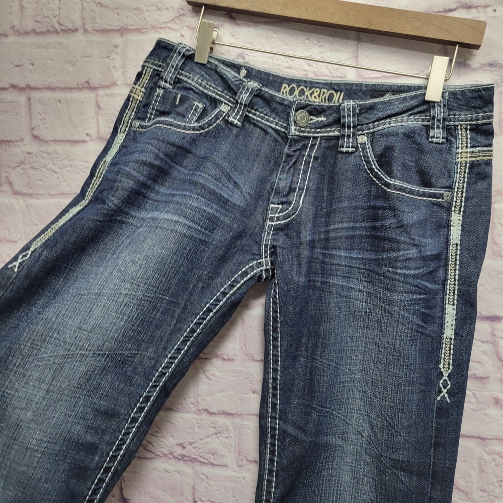 Rock & Roll Cowgirl Riding Jeans 32x30 Blue Bootcut Rodeo Cowboy Streetwear Boho - Picture 3 of 10